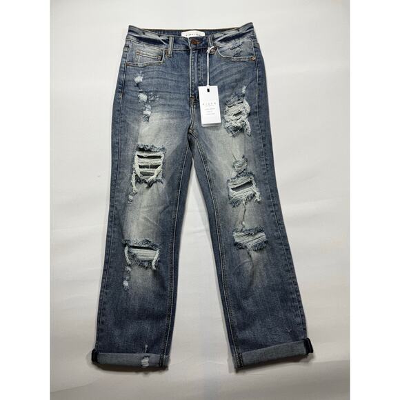 NWT Risen Women's Distressed Straight Crop Blue Denim Jeans - Size 5 (27x21.5) - Picture 1 of 7